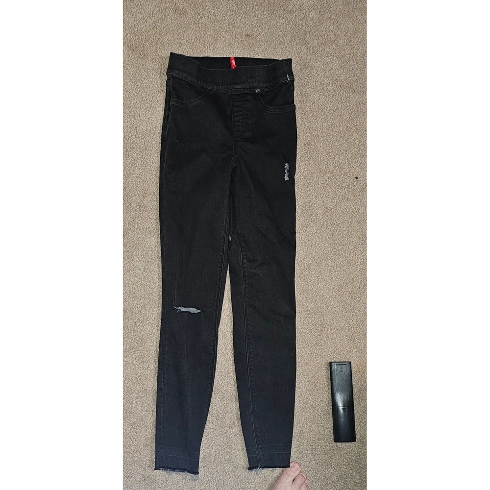Spanx Ankle Jean-ish Leggings Black Distressed Skinny Pants XS TP
